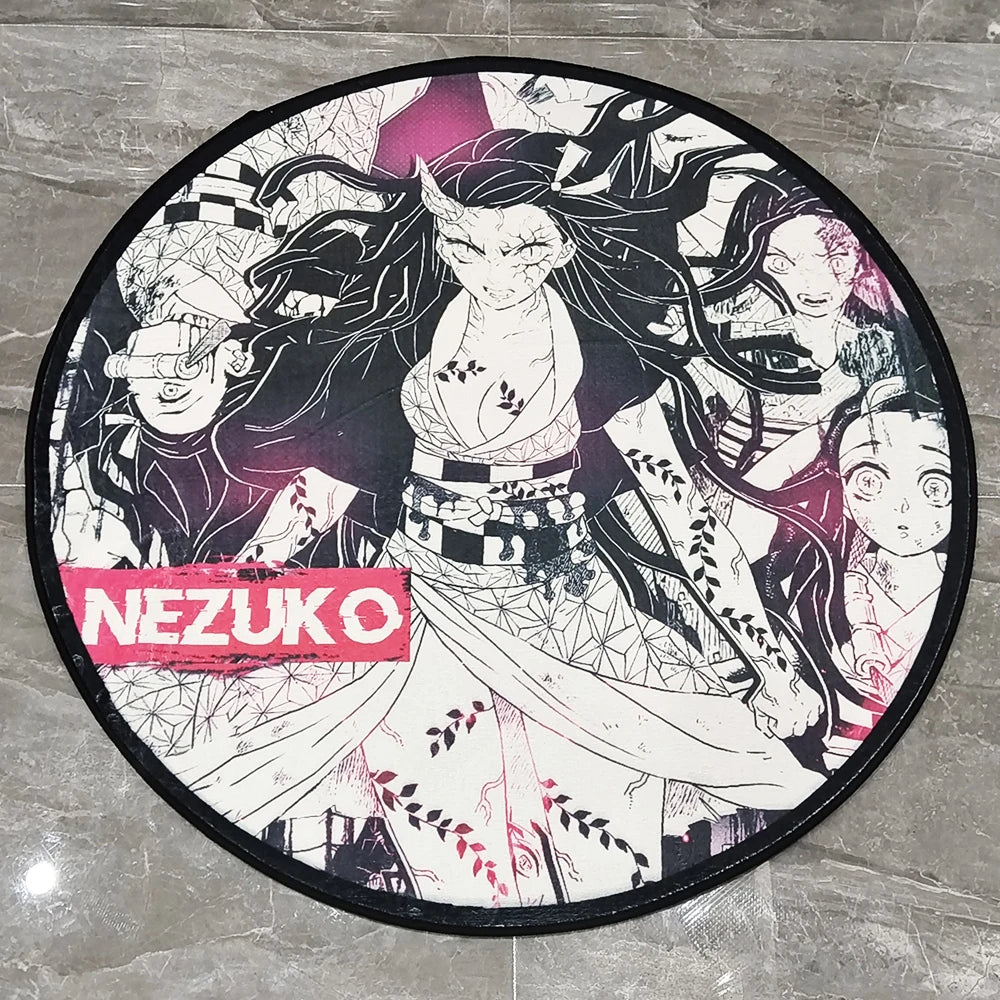 Customized Circular Anime Rugs Demon Slayer Nezuko Evolution Cartoon Handmade Carpet Area Rug for Home Decor