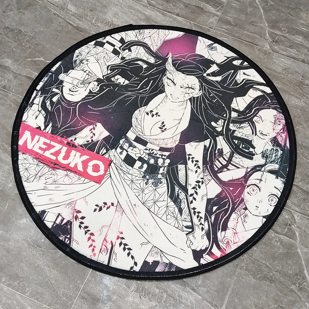 Customized Circular Anime Rugs Demon Slayer Nezuko Evolution Cartoon Handmade Carpet Area Rug for Home Decor