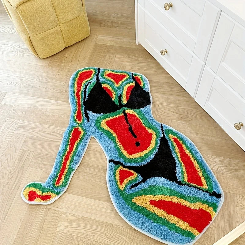 Irregular Body Shape Flocked Floor Mat, Durable Non-slip Waterproof And Anti-fouling Mat, Suitable For Living Room Bedroom