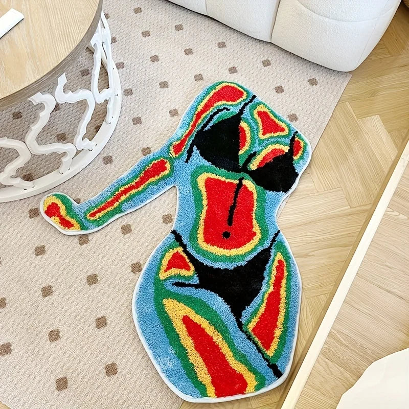 Irregular Body Shape Flocked Floor Mat, Durable Non-slip Waterproof And Anti-fouling Mat, Suitable For Living Room Bedroom